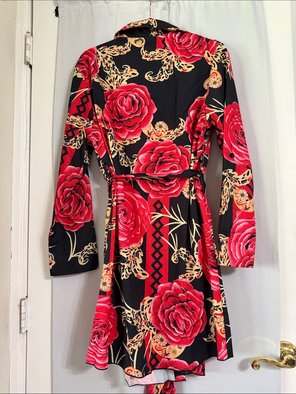 Black & Red Floral Tie-Waist Mini Dress - Picture 2 of 2